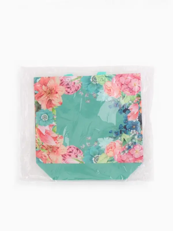 Сумка хозяйственная без застёжки, с цветочным принтом, 32&times;10&times;26 см, голубая