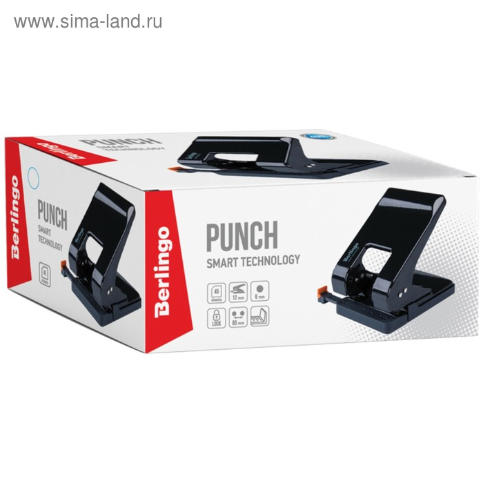 Дырокол до 45 листов Berlingo Smart Technology, энергосберегающий, с фиксатором, чёрный Дырокол до 45 листов Berlingo Smart Technology, энергосберегающий, с фиксатором, чёрный