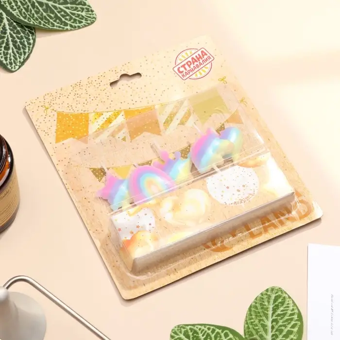 Свечи для торта &laquo;Детская радужная вечеринка&raquo;, 5 шт., разноцветные