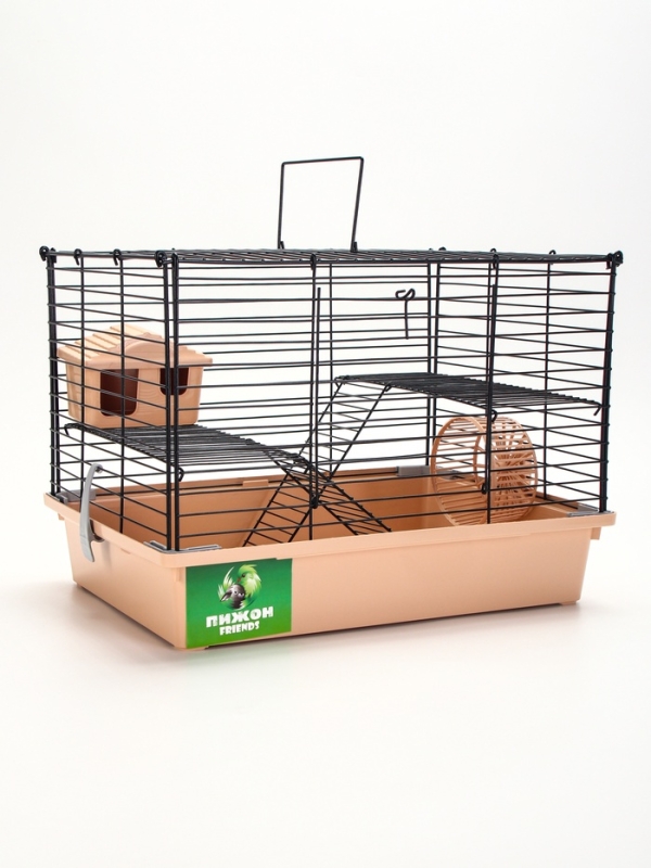 Клетка для грызунов Клетка для грызунов "Пижон" складная, 38 х 27 х 27 (домик, миска, колесо) бежевая