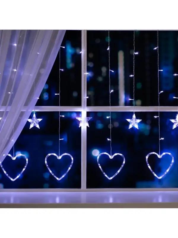 Гирлянда &laquo;Бахрома&raquo; 2.4&times;0.9 м с насадками &laquo;Сердце&raquo;, IP20, прозрачная нить, 186 LED, свечение белое, 8 режимов, 220 В