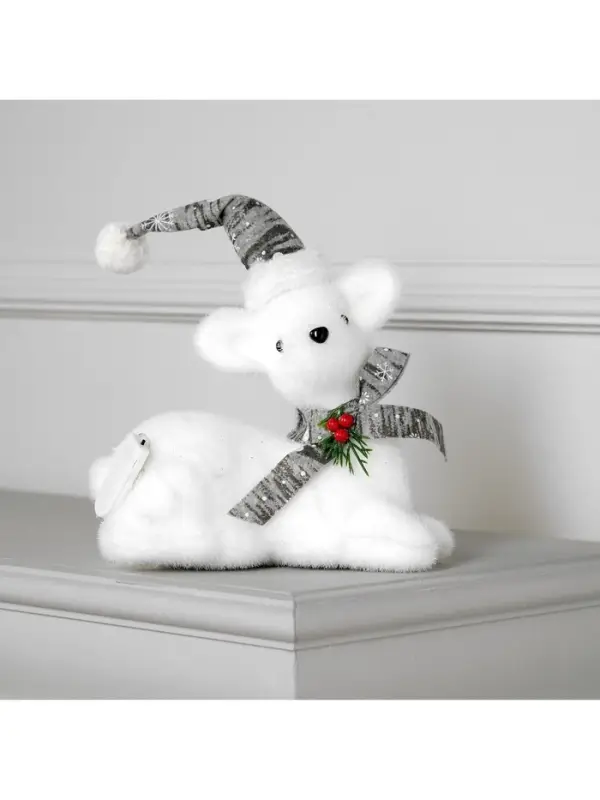 Светодиодная фигура &laquo;Олень&raquo; 21&times;19&times;10 см, флок, от батареек CR2032&times;2, свечение тёплое белое