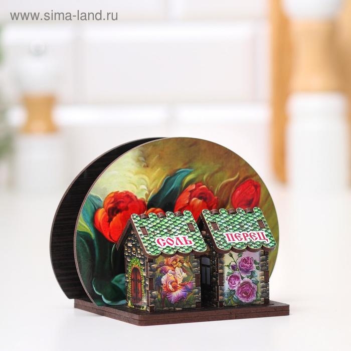 Набор для специй с салфетницей Набор для специй с салфетницей "Красные тюльпаны", 13х10х10 см, микс