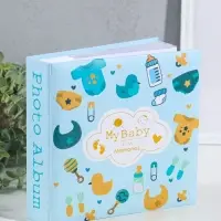 Фотоальбом на 200 фото 10х15 см "Малышковый" голубой, бумажные листы 4,5х22х22,5 см