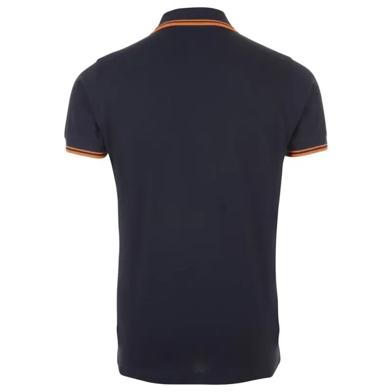 Рубашка поло мужская Pasadena Men 200 с контрастной отделкой, темно-синяя (navy) с неоново-оранжевым, размер S