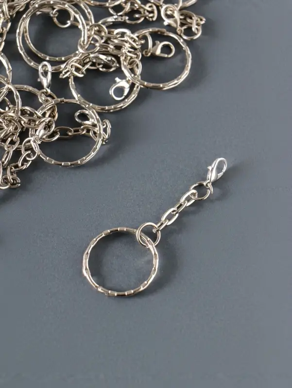 Кольцо для брелока на цепочке с карабином 6,5 см, d=2,3 см карабин 1,3 см, набор 20 шт