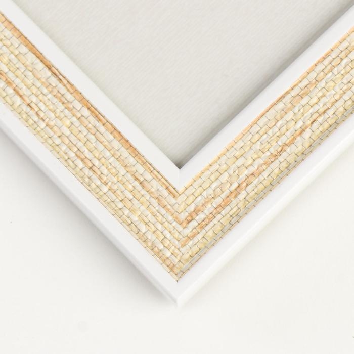 Фоторамка пластик 13х18 см "Плетение" жёлтый беж с белой обводкой 21,5х16,5 см