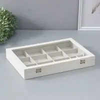 Шкатулка для украшений 12 ячеек, 35&times;24&times;4.5, стеклянная крышка, бежевая