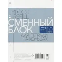 Сменный блок для тетрадей на кольцах А5, 80 листов в клетку, белый, 60 г/м&sup2;