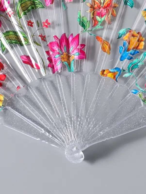 Веер складной пластик &laquo;Розовые и красные астры&raquo;, блеск, 23 см