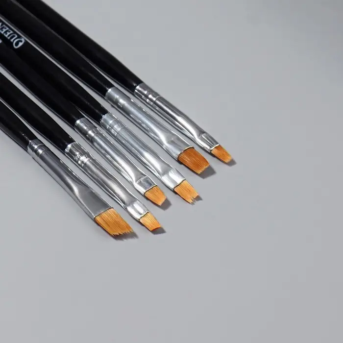 Набор плоских кистей для наращивания и дизайна ногтей, 6 шт., 18 см, чёрный