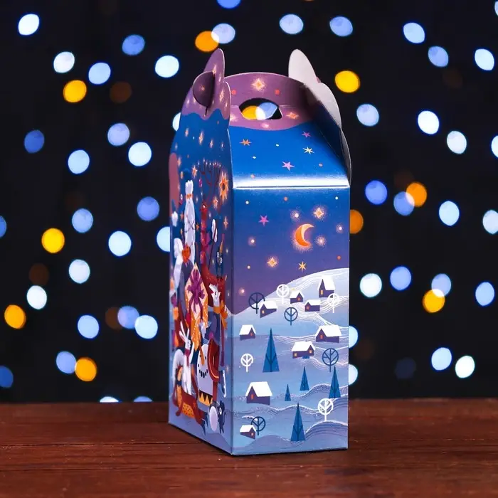 Подарочная новогодняя коробка «Фантазия» в фиолетовом, упаковка, 12×7×23 см