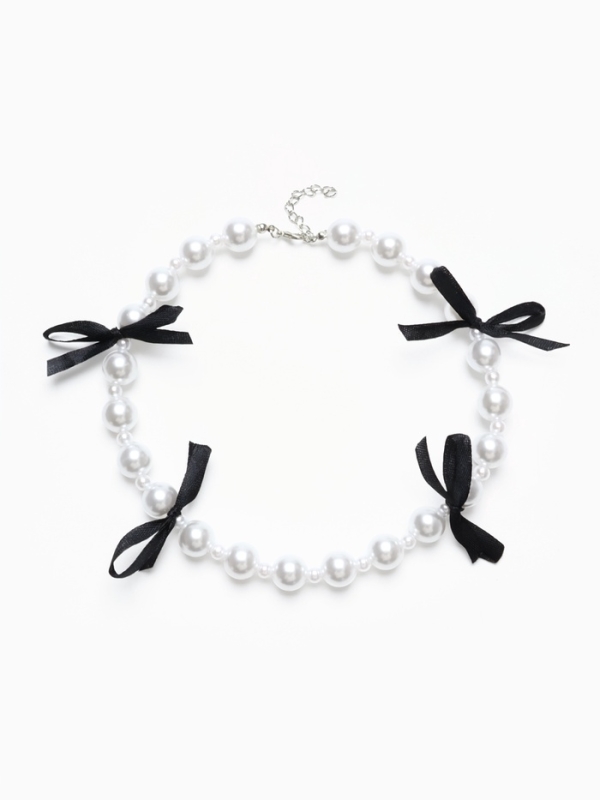 Бусы «Бантик» бусина №6,14, цвет чёрно-белый, 40 см