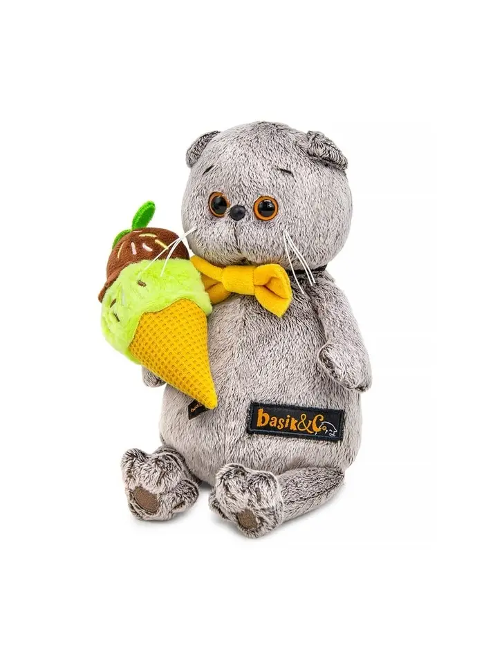 Мягкая игрушка &laquo;Кот Басик&raquo; с мороженым, 19 см