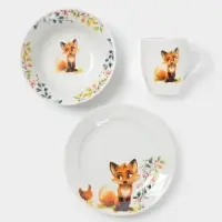Набор детской посуды Дулевский фарфор &laquo;Лисичка&raquo;, 3 предмета: тарелка 175 мл, миска 360 мл, кружка 210 мл, белый