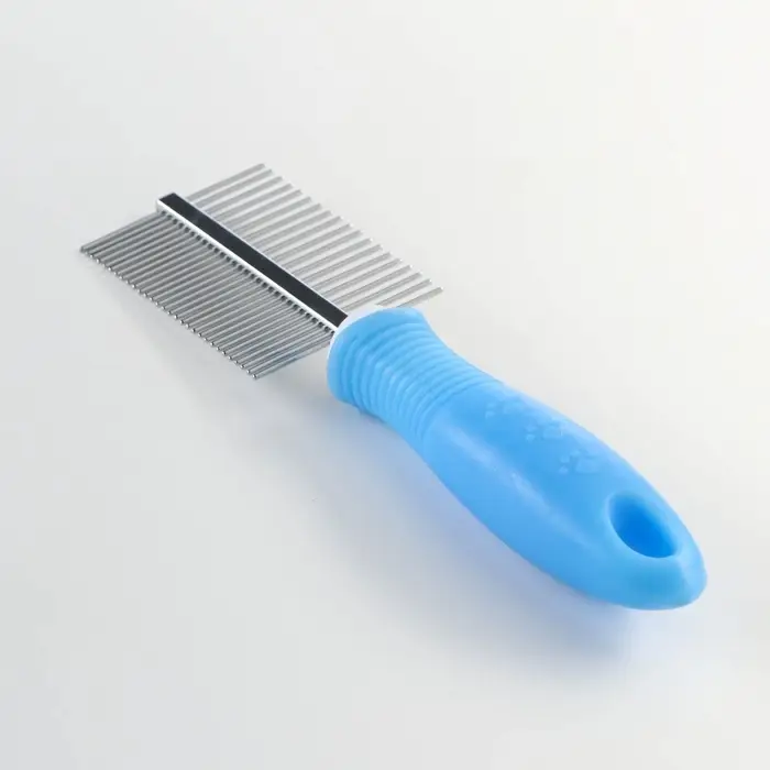 Расчёска для шерсти &laquo;Комфорт&raquo;, 19.5&times;5.2 см, двухсторонняя, нескользящая ручка, голубая