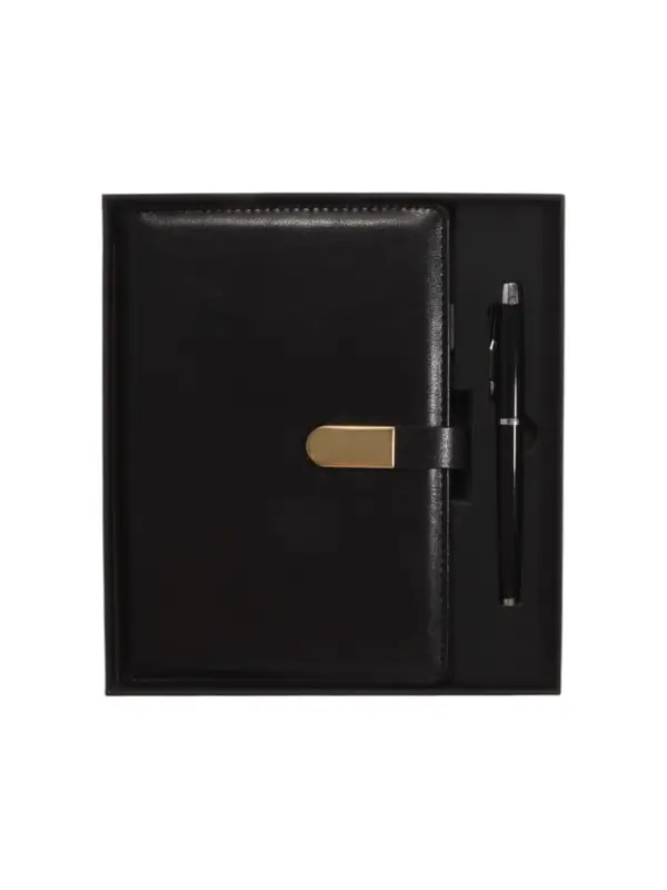 Ежедневник недатированный формат А5, 80л, линия, с ручкой, подар коробка, Черный