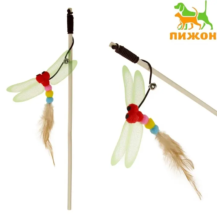Дразнилка-удочка &laquo;Стрекоза&raquo;, деревянная палочка 40 см, микс цветов