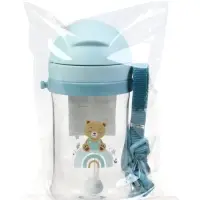 Поильник - непроливайка детский с силиконовой трубочкой и грузиком, от 9 мес., 350 мл., на ленте, цвет голубой, Крошка Я