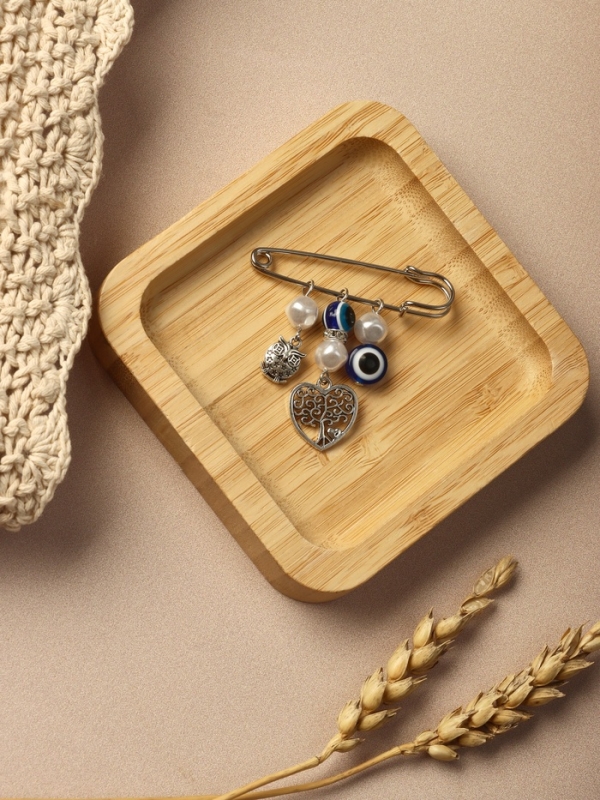 Булавка-оберег «Дерево семейного счастья», 5см, цвет синий в серебре