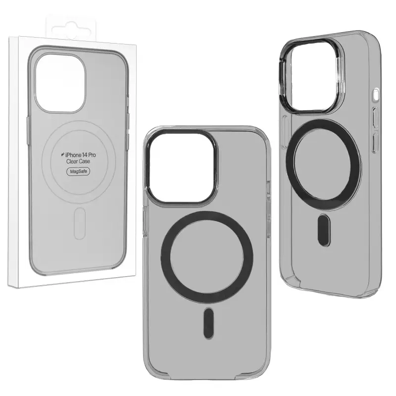 Чехол для iPhone 14 Pro Clear Case Black (MagSafe + анимация NFC Clear) ORG