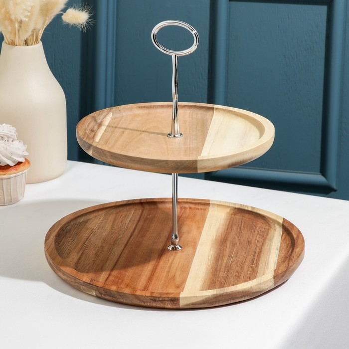 Блюдо для подачи «Тропики», 2 яруса, d=26 см, d=21 см, акация Блюдо для подачи «Тропики», 2 яруса, d=26 см, d=21 см, акация