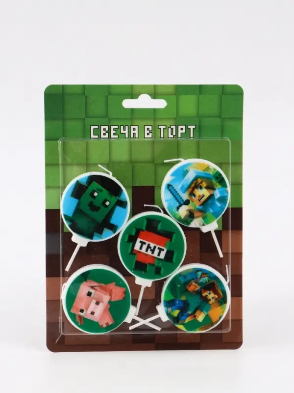 Свечи в торт, набор 5 шт, Пиксели