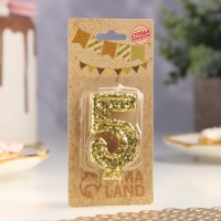 Свеча в торт «Блестки», цифра "5", золото, 6.5х4