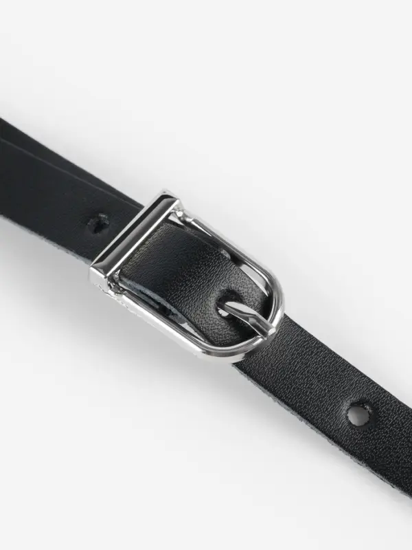 Ручка для сумки из натуральной кожи, регулируемая, с карабинами, 60&plusmn;2 см &times; 1.2 см, цвет чёрный, серебряный