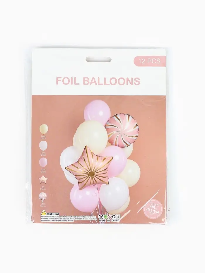Воздушные шары "Розовые грани" фольга, латекс, набор 12 штук