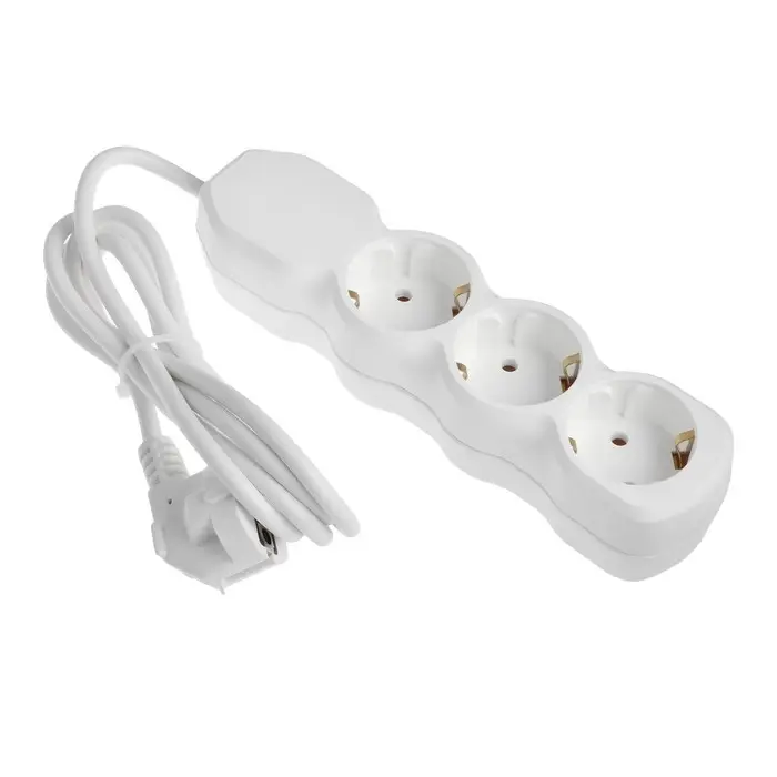 Удлинитель сетевой Luazon Lighting ECO, 3 розетки, 1.7 м, 16 А, 3500 Вт, заземление, белый