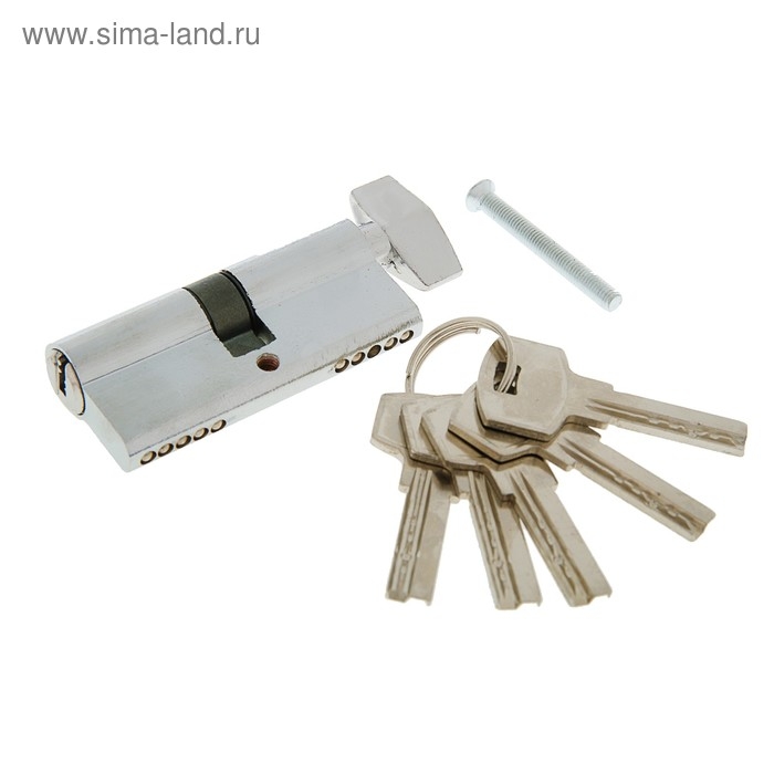 Цилиндровый механизм, 70 мм, с вертушкой, перфор. ключ, 5 ключей, цвет хром Цилиндровый механизм, 70 мм, с вертушкой, перфор. ключ, 5 ключей, цвет хром
