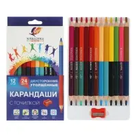 Карандаши 24 цвета &laquo;Луч&raquo;, 12 штук, деревянные, заточенные, трёхгранные, толстые, с точилкой