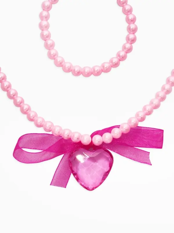 Набор детских украшений &laquo;Выбражулька. Сердце, бант&raquo;, 2 предмета: бусы 35 см, браслет, d=5.5 см, белый, малиновый
