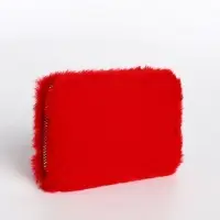 Кошелёк маленький, пушистый, на молнии, красный