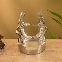 Подсвечник со стеклом &laquo;Влюбленные зайцы&raquo;, 8.5&times;8.5&times;9 см, алюминий