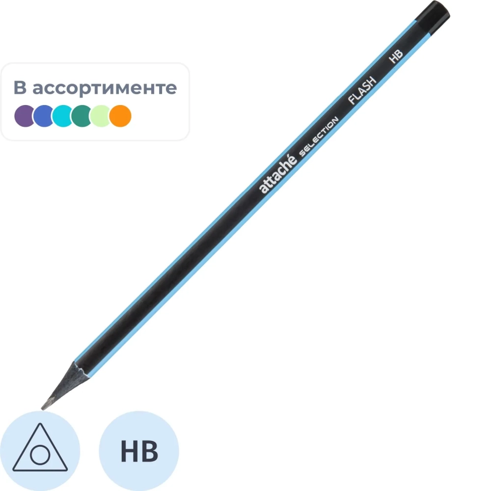 Карандаш чернографитный Flash HB б/ласт черн.дерево ассор