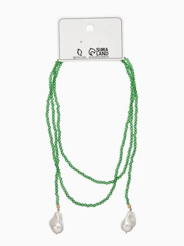 Бусы "Нить стекла" с подвесами жемчуг, L=120см №2, цвет бело-зелёный
