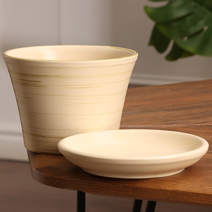 Горшок цветочный Горшок цветочный "Сиена" бежевый-золото 0,8 л