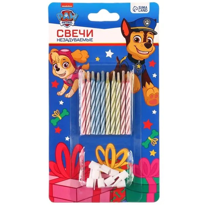 Набор свечей незадуваемые для торта, 10 шт, Щенячий патруль Набор свечей незадуваемые для торта, 10 шт, Щенячий патруль