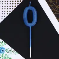 Свеча для торта, цифра «0», синяя, 4 х 13 см