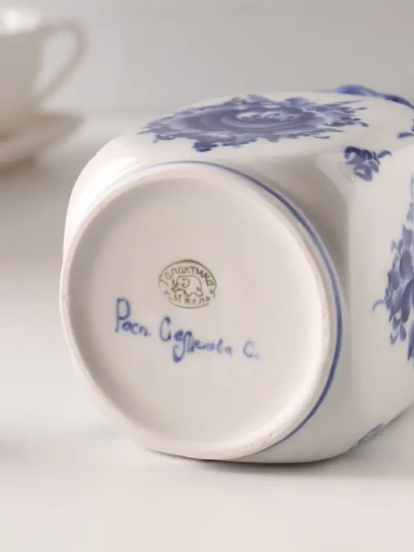 Банка для хранения сыпучих продуктов &laquo;Каскад&raquo;, 16.5 см, 0.95 л, автор Шибаев С., фарфор гжель