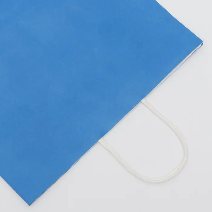 Пакет крафт синий, круглая ручка, 32×19.5×37 см, 120 г/м²