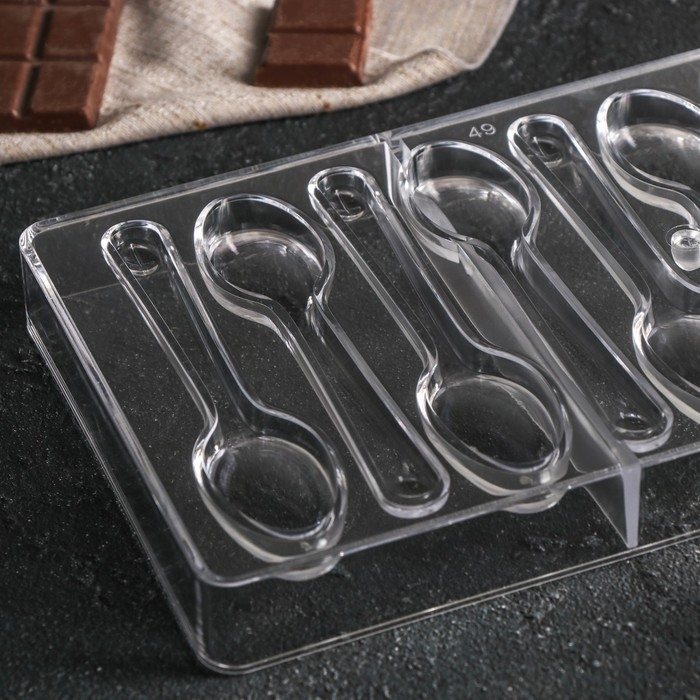 Форма для шоколада KONFINETTA «Ложки», 27,5×13,5 см, 10 ячеек 11,5×2,7 см, цвет прозрачный Форма для шоколада KONFINETTA «Ложки», 27,5×13,5 см, 10 ячеек 11,5×2,7 см, цвет прозрачный