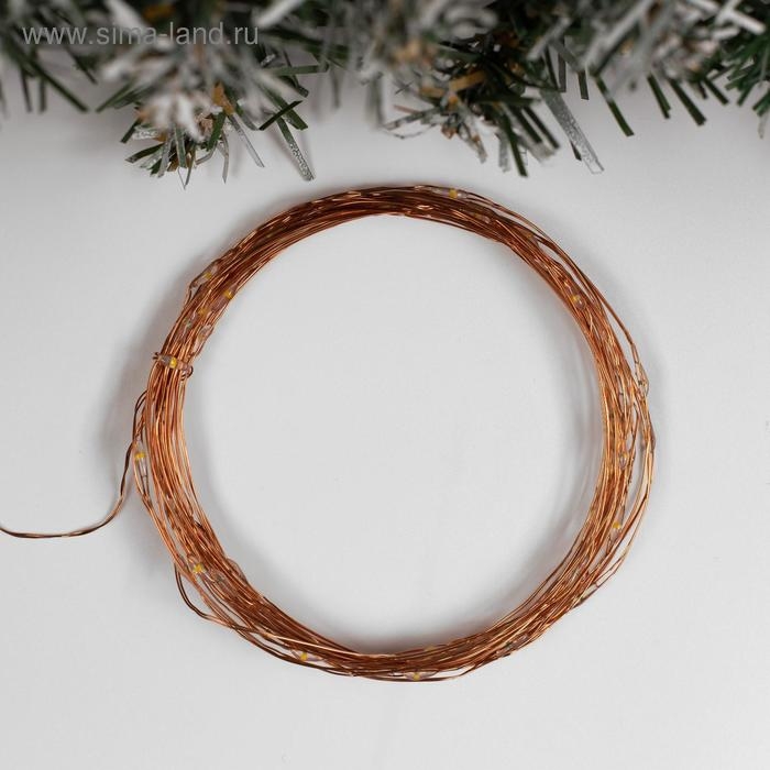 Гирлянда «Нить» 5 м роса, IP20, медная нить, 50 LED, свечение тёплое белое, USB