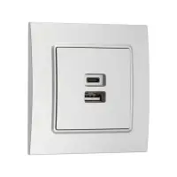 Розетка TOT Elegant, 5 В, 2.1 A, разъёмы USB-A + USB-C, скрытая, серебристая