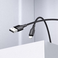 Кабель Borofone BX54, Lightning - USB, 2.4 А, 1 м, нейлоновая оплётка, чёрный