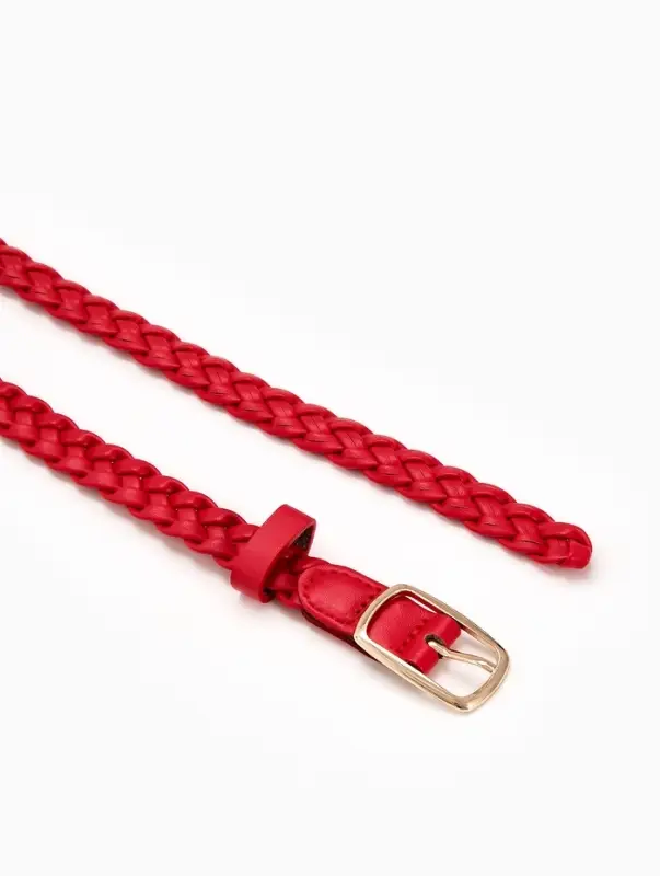 Ремень жен 03-01-01-01, Июнь2501, 1,8*0,3*110 см, без винта, пряж золото, 1 прокол, красный   109031