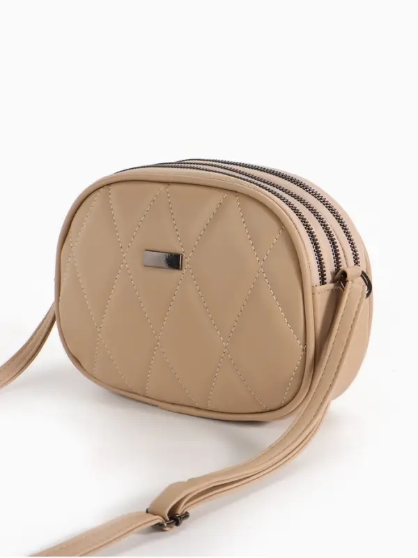 Сумка женская кросс-боди на молнии, 19&times;7&times;15 см, со стёжкой, бежевая