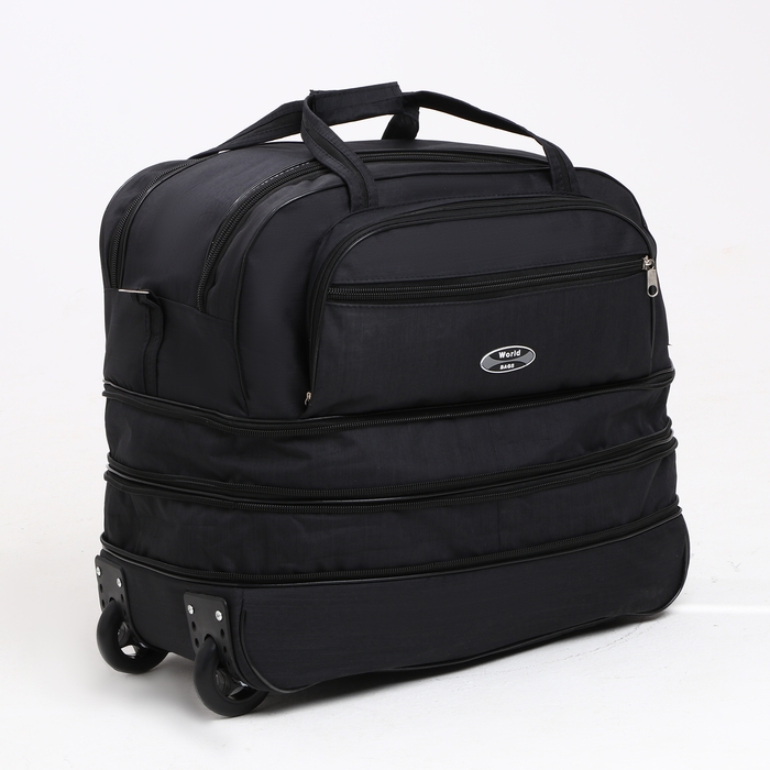 Сумка дорожная на колёсах, отдел на молнии, с увеличением, 2 наружных кармана, цвет чёрный Сумка дорожная на колёсах, отдел на молнии, с увеличением, 2 наружных кармана, цвет чёрный